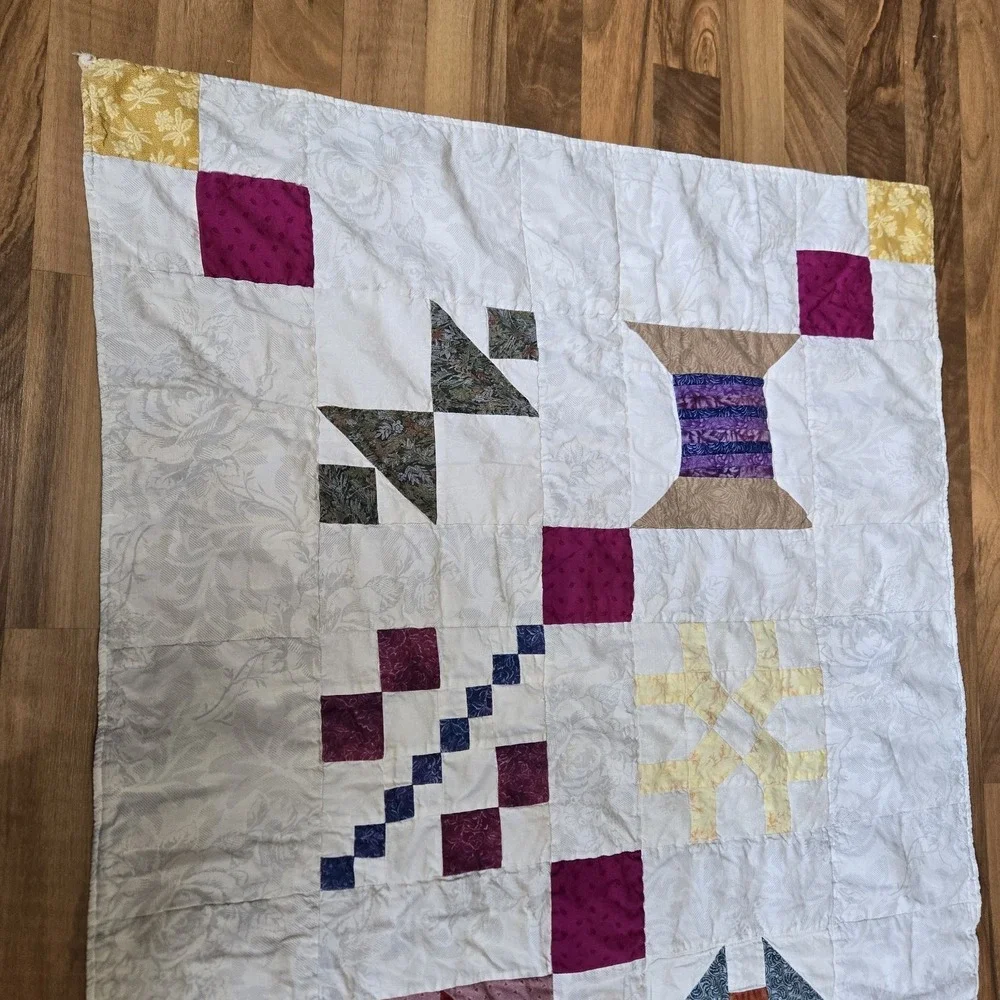 Vintage Baby Quilt 39x29 Floral Patchwork Sample Design Cottagecore Crib Blanket